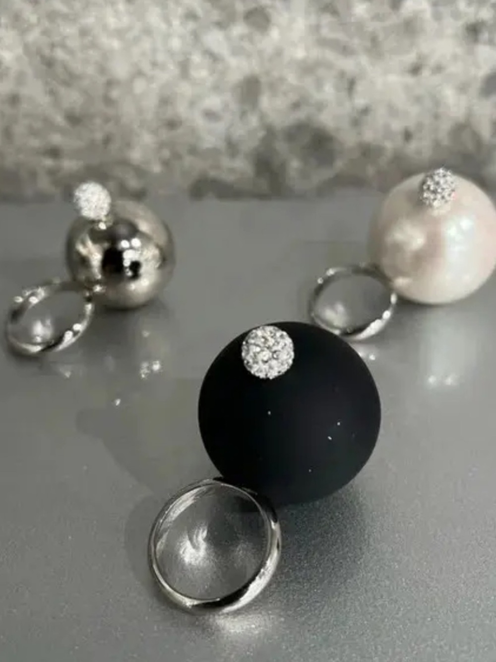 Givenchy Silver Double-Sphere Drop ring